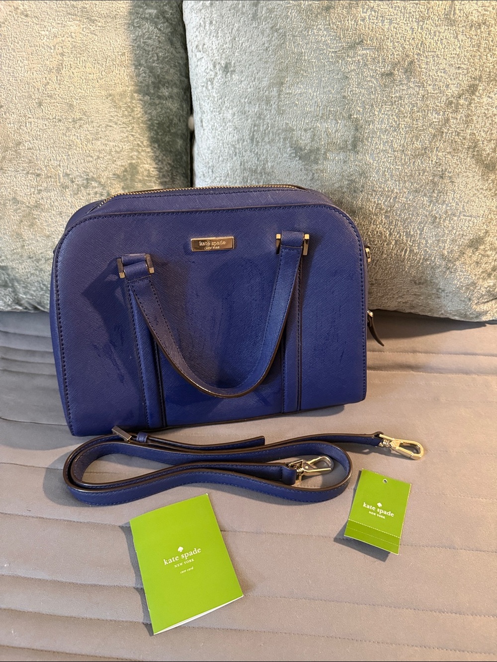 kate spade cobalt blue Saffiano leather dome shoulder bag with strap